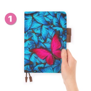 leather diary personalised refillable notebook journal A5 leather cover Butterfly