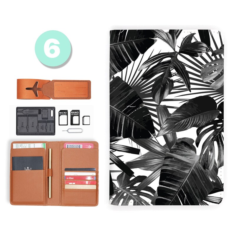 passport cover passport case RFID blocking classic leather travel wallet black flower