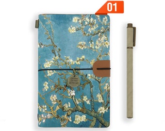 personalized leather journal refillable notebook diary genuine leather cover oil painting