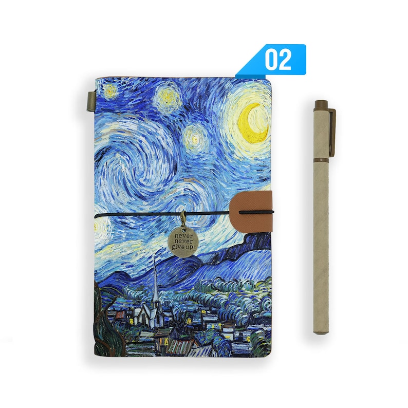 personalized leather journal refillable notebook diary genuine leather cover oil painting Pattern 02