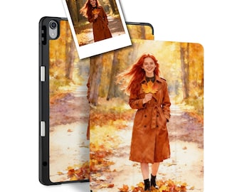 Custom iPad Case with Pencil Holder - Personalized Soft Brushstroke Portrait from Your Photo - Fits All Models: Pro, Air, 10th Gen, Mini