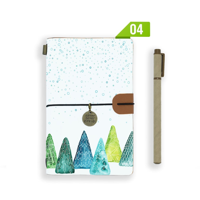 travel diary personalised refillable notebook journal genuine leather cover landscape Pattern 04