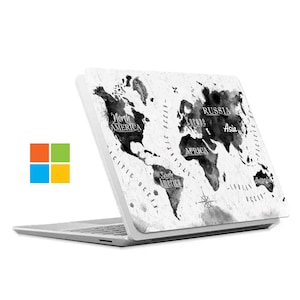 Hoes voor Microsoft Surface-laptop: past op 13,8", 12,4", 13,5" en 15"-modellen met metalen alcantara-toetsenbord, personaliseerbaar, wereldkaart