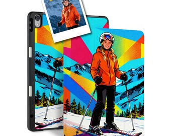Custom iPad Case with Pencil Holder - Personalized Vibrant Graphic Icon Portrait from Your Photo - Fits All Models: Pro, Air, 10th Gen, Mini
