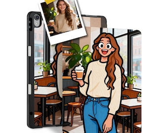 Custom iPad Case with Pencil Holder - Personalized Adorable Everyday Cartoon Sketch from Your Photo - Fits  Pro, Air, 10th Gen, Mini