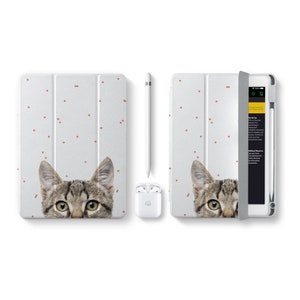 iPad Acrylic Case for, Pro 13", Pro 12.9", Air 13", Pro 11", Mini 6, 7,  Air 10.9", 9.7", 10.2" with Pencil Holder ideal gift cat kitty