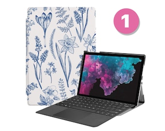 Premium Vegan Leder Folio Stand Cover für Microsoft Surface Go Surface X Pro 9 Pro 8 7 6 5 4 Kompatibel mit Type Cover Keyboard Flower