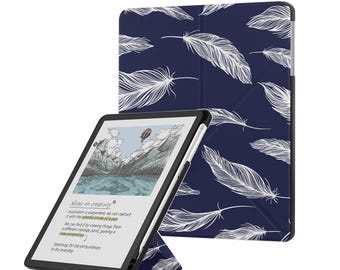 Kindle Scribe Case: Origami Stand, Pen Holder, Auto Sleep/Wake Handle Cover For Kindle Scribe 10.2" & 11" Display Ethereal Feather Motif