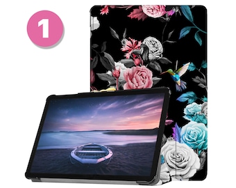 Leather Samsung Tab Stand Case for Galaxy Tab S10+/Ultra, S9/FE/Plus/Ultra, S8/S8+, S7, S6, A9/A8/A7 Lite, S7 FE, More Models black flower