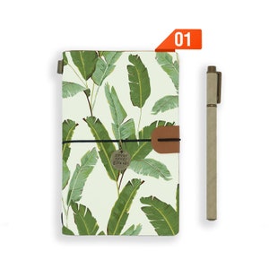 personalized leather journal refillable notebook diary genuine leather cover green leaves
