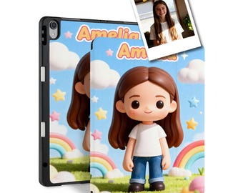 Your photo Custom iPad Case with Pencil Holder – Turn Photo into Mystery Toy Figurine All iPad Models- Pro 13 12.9 11 Air6/7 A16 10th Mini