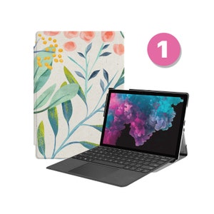 May include: A black laptop computer with a floral patterned case. The laptop is open and the screen shows a colourful abstract image. The case is made of a soft, textured material.