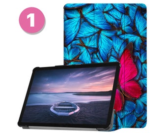 Capa de couro com suporte para Samsung Tab S10+/Ultra, S9/FE/Plus/Ultra, S8/S8+, S7, S6, A9/A8/A7 Lite, S7 FE e outros modelos com estampa de borboleta.