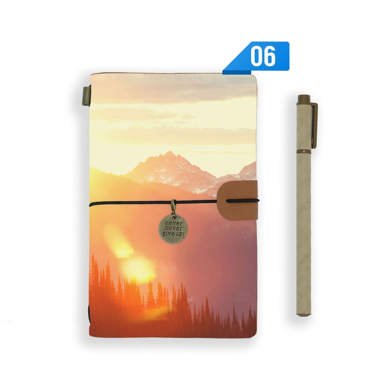 travel diary personalised refillable notebook journal genuine leather cover landscape Pattern 06