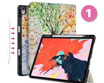 iPad  Magnetic Smart Case with Pencil Holder for iPad 9.7 10.2 iPad Air 5th 10.9 Pro 11"  Pro 12.9 Pro M1 Auto Sleep/Wake Watercolor Flower