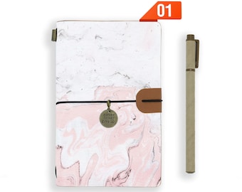 carnet de voyage personnalisé rechargeable carnet de notes journal en cuir véritable couverture en marbre rose