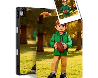Custom iPad Case with Pencil Holder - Personalized Retro Dot Art Character from Your Photo - Fits All Models: Pro, Air, 10th Gen, Mini