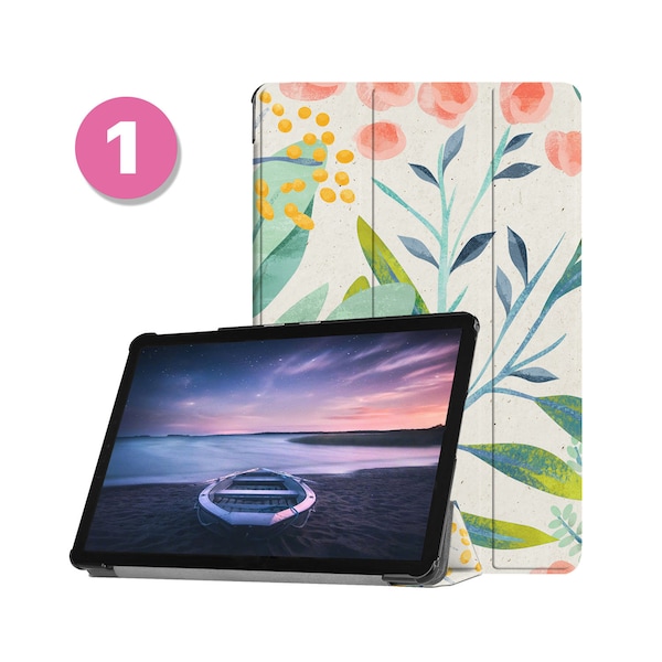 Lederhülle für Samsung Galaxy Tab S9 S8 S7 S6 S9 ultra S8 plus S7 fe lite a9 a8 a7 lite s9 fe Pflanzen Blätter mit Standfuß