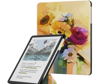 Kindle Scribe Case: Origami Stand, Pen Holder, Auto Sleep/Wake Handle Cover For Kindle Scribe 10.2" & 11" Display Sunflowers