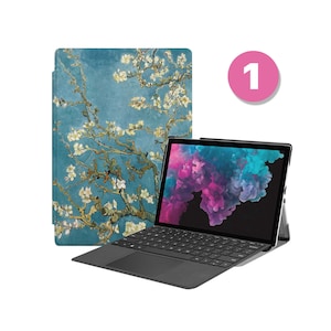 Funda tipo libro de cuero vegano premium para Microsoft Surface Go Surface X Pro 9 Pro 8 7 6 5 4 Compatible con Type Cover Keyboard Painting