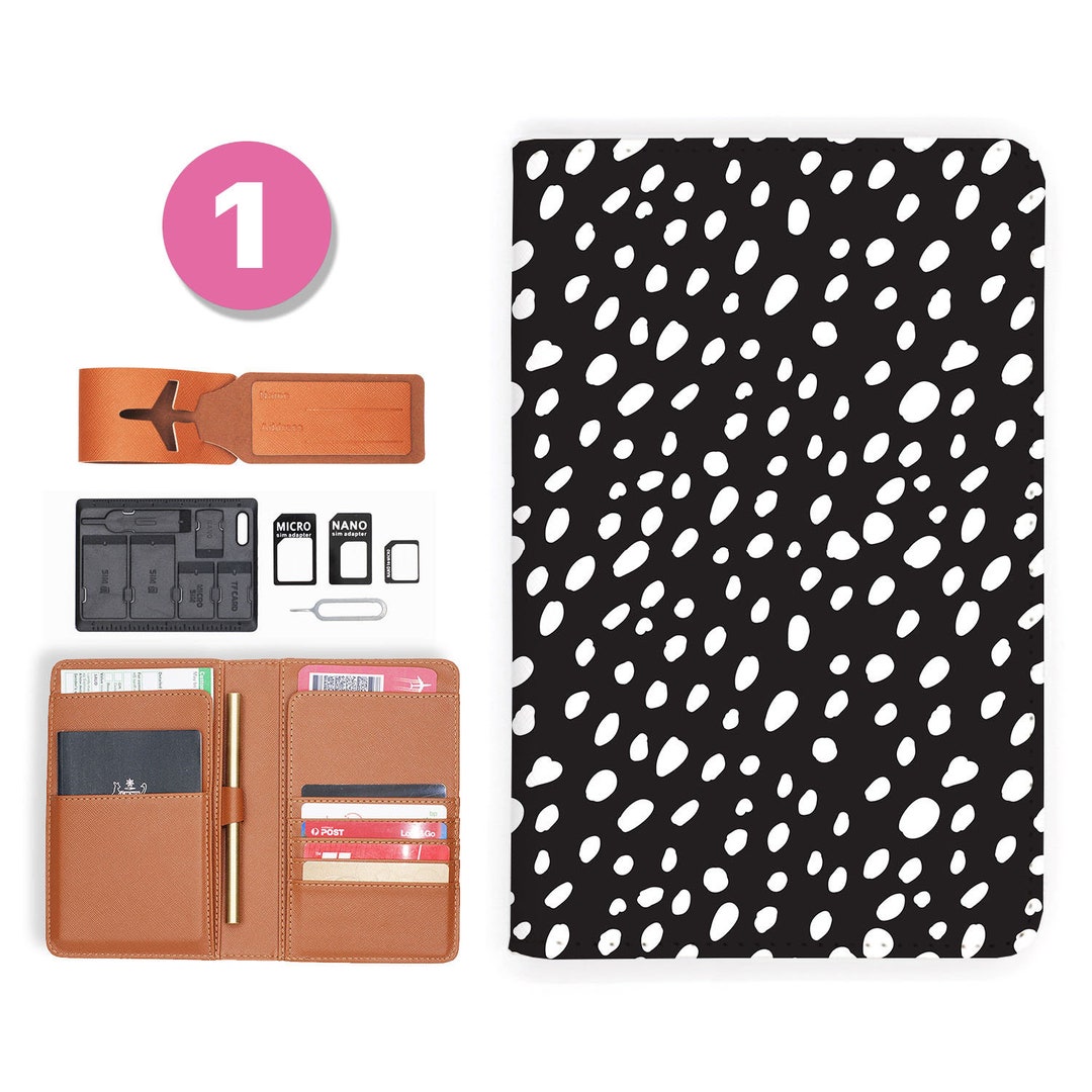 Passport Holder Personalized Passport Cover RFID Blocking Classic Leather Travel Wallet Polka