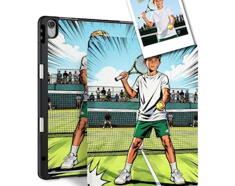 Personalized Bold Hero Comic Character from Your Photo iPad Case with Pencil Holder - Fits Pro 13" 12.9" 11", Air 6/5, 10th Gen, Mini