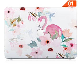 macbook air pro case rubberized front and bottom hard cover for apple pro 14 macbook air 13 pro 13 14 15 16 M1 M2 M3 watercolor flamingo