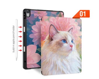 Custom iPad Magnetic Smart Cover with Pencil Holder – Fits All iPad Models: Pro 13/12.9/11, Air 13 11 M3, 10th, A16, Mini cute case kitty