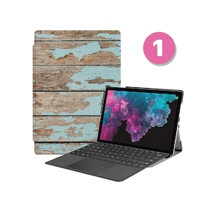 Housse avec support folio en cuir végétalien de qualité supérieure pour Microsoft Surface Go Surface X Pro 9 Pro 8 7 6 5 4 Compatible avec les claviers Type Cover en bois