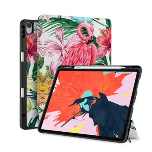 iPad  Magnetic Smart Case with Pencil Holder for iPad 9.7 10.2 iPad Air 5th 10.9 Pro 11&quot;  12.9 Pro M1 Auto Sleep/Wake Watercolour FLAMINGOS