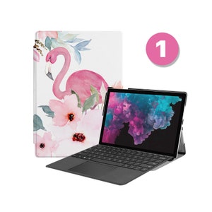 Premium Vegan Leather Folio Stand Cover for Microsoft Surface Go Surface X Pro 9 Pro 8 7 6 5 4 Compatible with Type Cover Flamingo