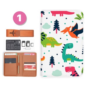 Reisepasshülle personalisierte Passhülle RFID Blocking klassisches Leder Reiseportemonnaie Dinosaurier