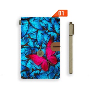 leather journal personalised refillable notebook diary genuine leather cover butterfly