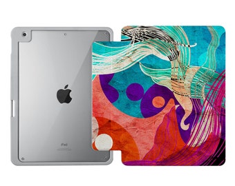iPad Air 5 étui iPad Pro 12,9 Pro 11 étui iPad Mini 6 iPad 10,2 étui iPad 9,7 iPad 7e 8e 9e étui avec porte-crayon cadeau personnalisé art vague