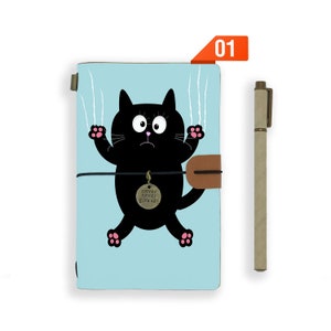 leather journal personalised refillable notebook diary genuine leather cover cat kitty