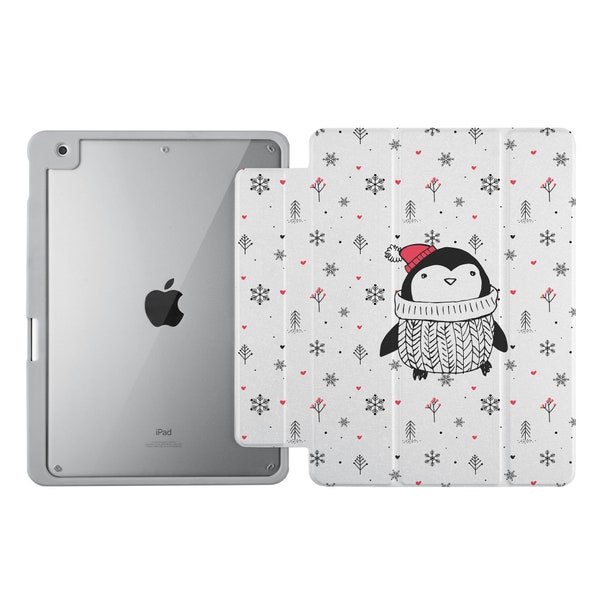 Acrylique iPad étui iPad Pro 12.9 11 iPad Mini 6 iPad 10.9 10.2 9.7 iPad 7 8 9 iPad 10 2022 étui avec porte-crayon cadeau personnalisé pingouin