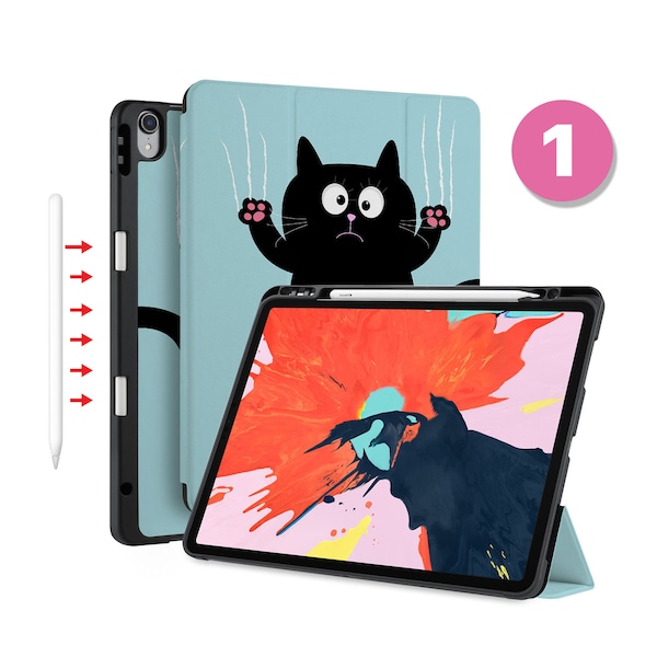 iPad  Magnetic Smart Case with Pencil Holder for iPad 9.7 10.2 10.9iPad Air 5th 10.9  Pro 11"  Pro 12.9 Pro M1 M2 Auto Sleep/Wake Cat