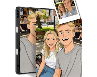 Custom iPad Case with Pencil Holder - Personalized Exaggerated Fun Portrait from Your Photo - Fits Pro 13" 12.9" 11", Air, A16, Mini