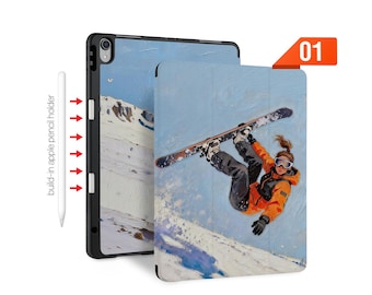 Custom iPad Magnetic Smart Cover with Pencil Holder – Fits All iPad Models: Pro 13/12.9/11, Air 13 11 M3, 10th, A16, Mini Snowboarding