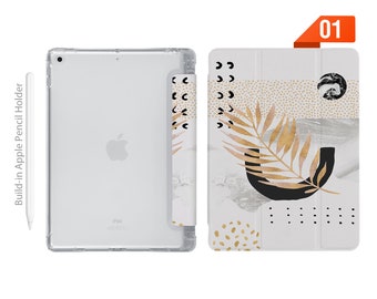 iPad See Through Smart Case Leather Stand Cover with Pencil Holder for iPad Pro 12.9 11 9.7 Air 10.9 10.5 10.2 mini 4 5