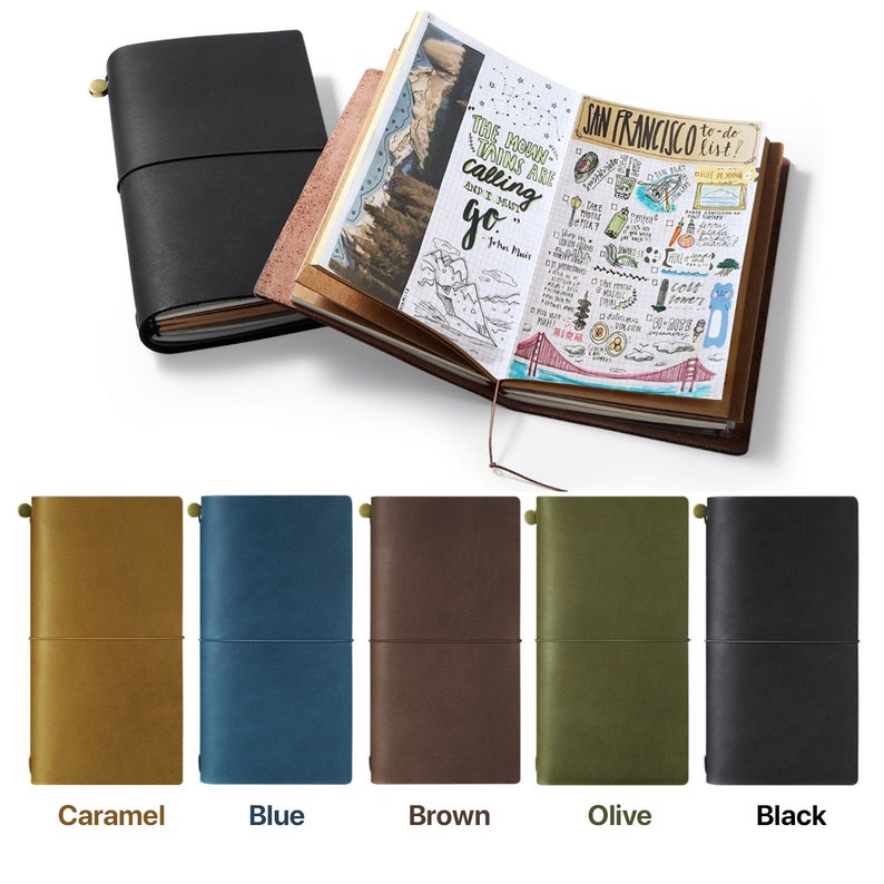 travel diary personalised refillable notebook journal genuine leather cover landscape image 7