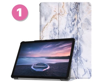 Leather Samsung Tab Stand Case for Galaxy Tab S10+/Ultra, S9/FE/Plus/Ultra, S8/S8+, S7, S6, A9/A8/A7 Lite, S7 FE, More Models marble
