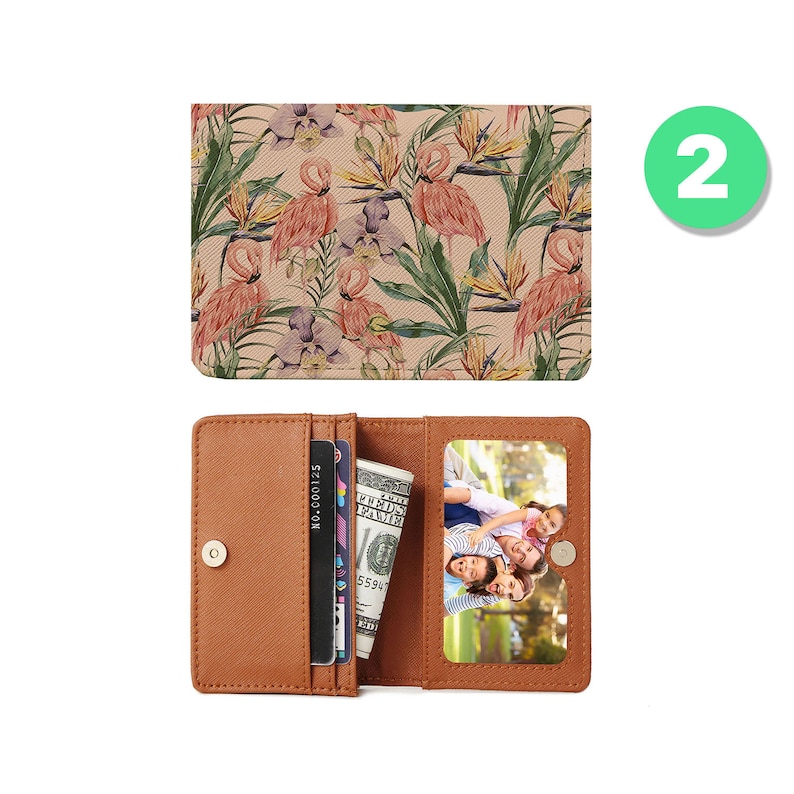 Personalized Minimalist Pu Leather Wallet Slim Credit Card Holder with ID Slot Slim cash change wallet flamingo