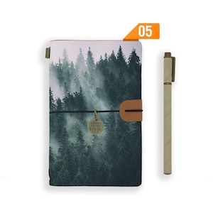 travel diary personalised refillable notebook journal genuine leather cover landscape Pattern 05