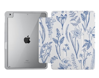 iPad Acrylic Case for, Pro 13", Pro 12.9", Air 13", Pro 11", Mini 6, 7,  Air 10.9", 9.7", 10.2" with Pencil Holder ideal gift chinese blue