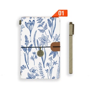 leather notebook personalised refillable diary journal genuine leather cover flower