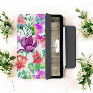 360 Slimfit iPad-skal - Magnetiskt stativ för iPad Air 10,9"-13", iPad Pro 11"-13" Laddningshållare för Apple Pencil Rosa blomma