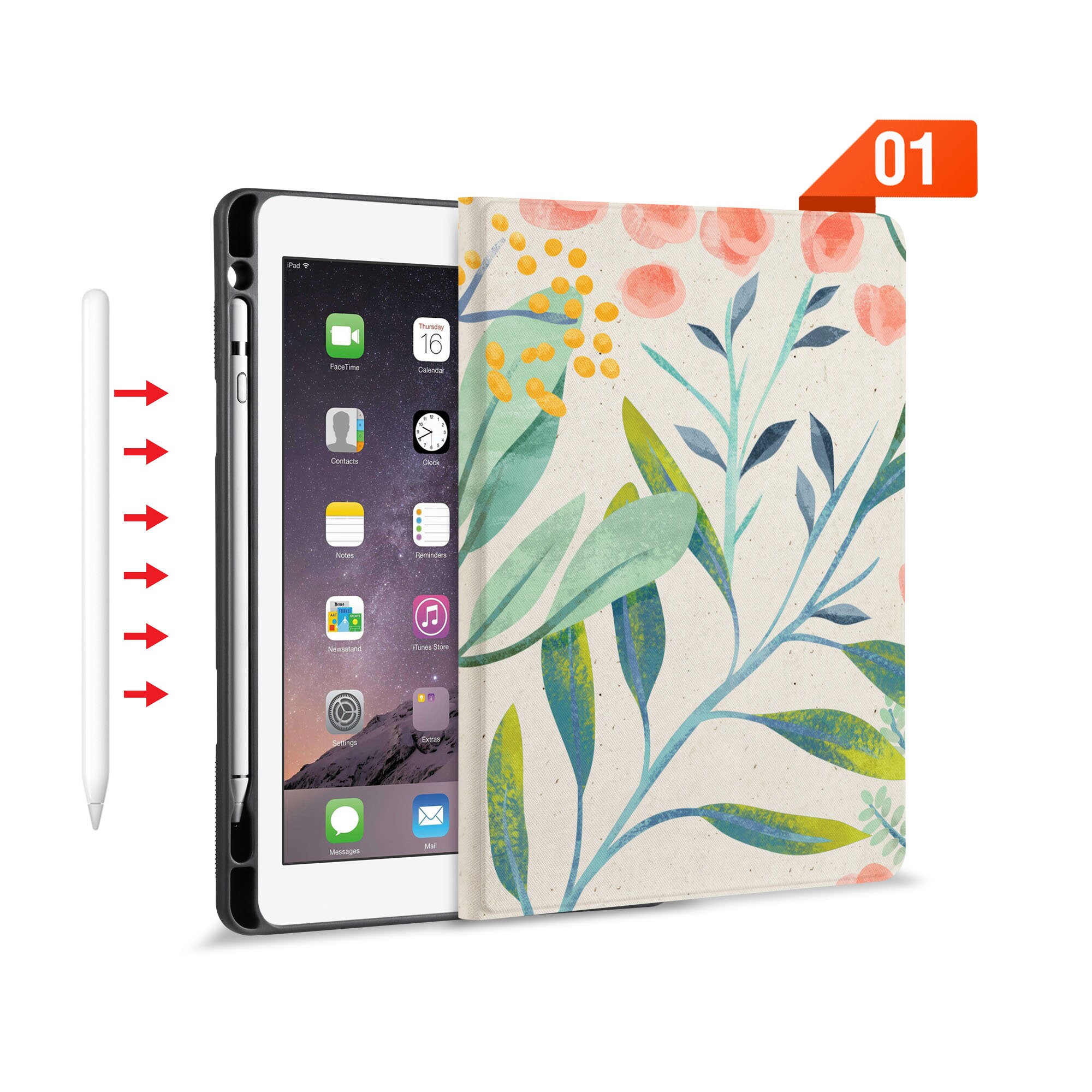 IPad Folio Smart Case Stand Leather Cover With Pencil Holder for