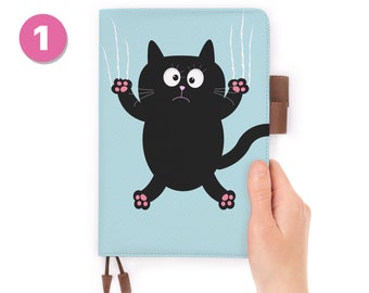 leather journal personalised refillable notebook diary A5 leather cover Cat Kitty