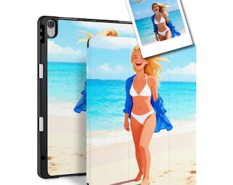 Your photo Custom iPad Case with Pencil Holder – Turn Photo into Detailed Artistic Style All iPad Models-Pro 13 12.9 11 Air6/7 A16 10th Mini